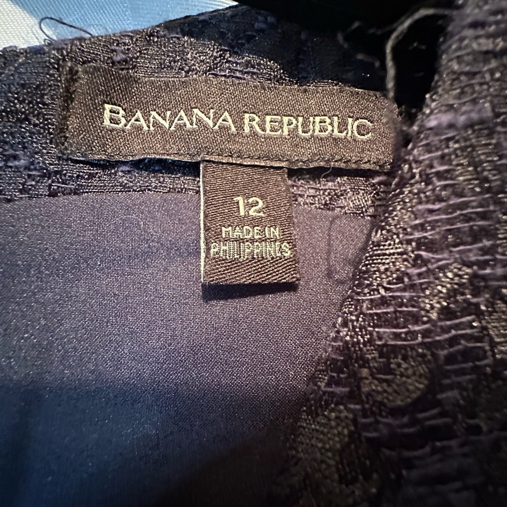 Banana Republic V-Neck Sleeveless Navy Blue Tapestry Dress - Picture 2 of 10